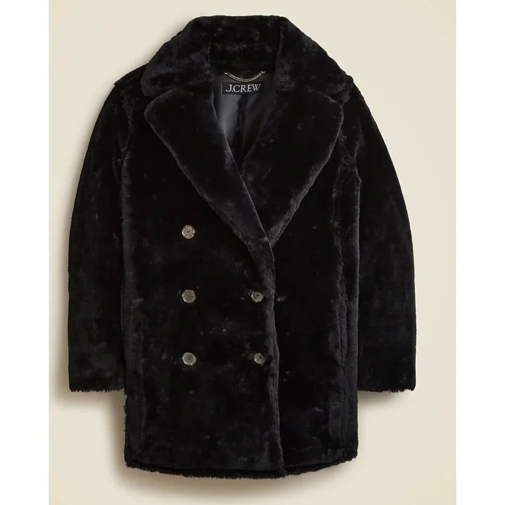 J. Crew Black Teddy Coat - Picture 2 of 8